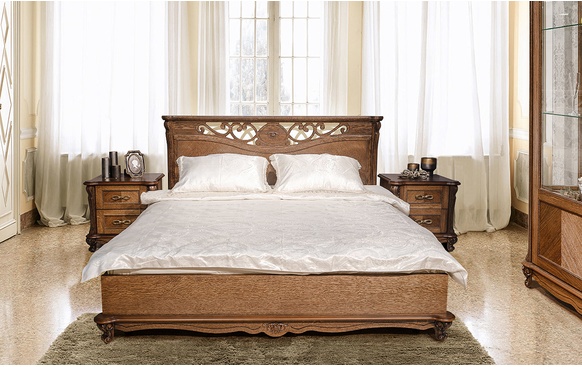 Кровать двойная Алези с низким изножьем | античная бронза