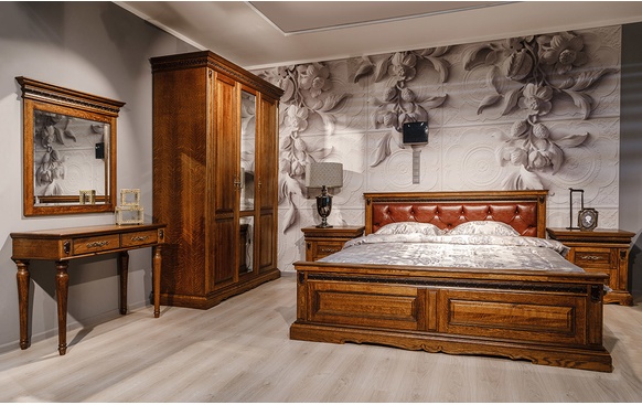 Кровать двойная Милана с высоким изножьем и мягкой спинкой | черешня