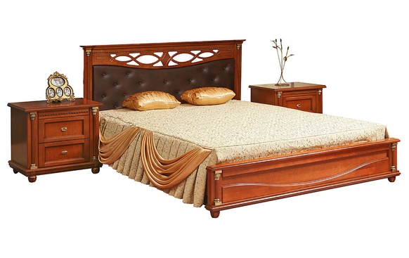 Кровать двойная с мягким изголовьем Валенсия 2МП (П254.53) | каштан