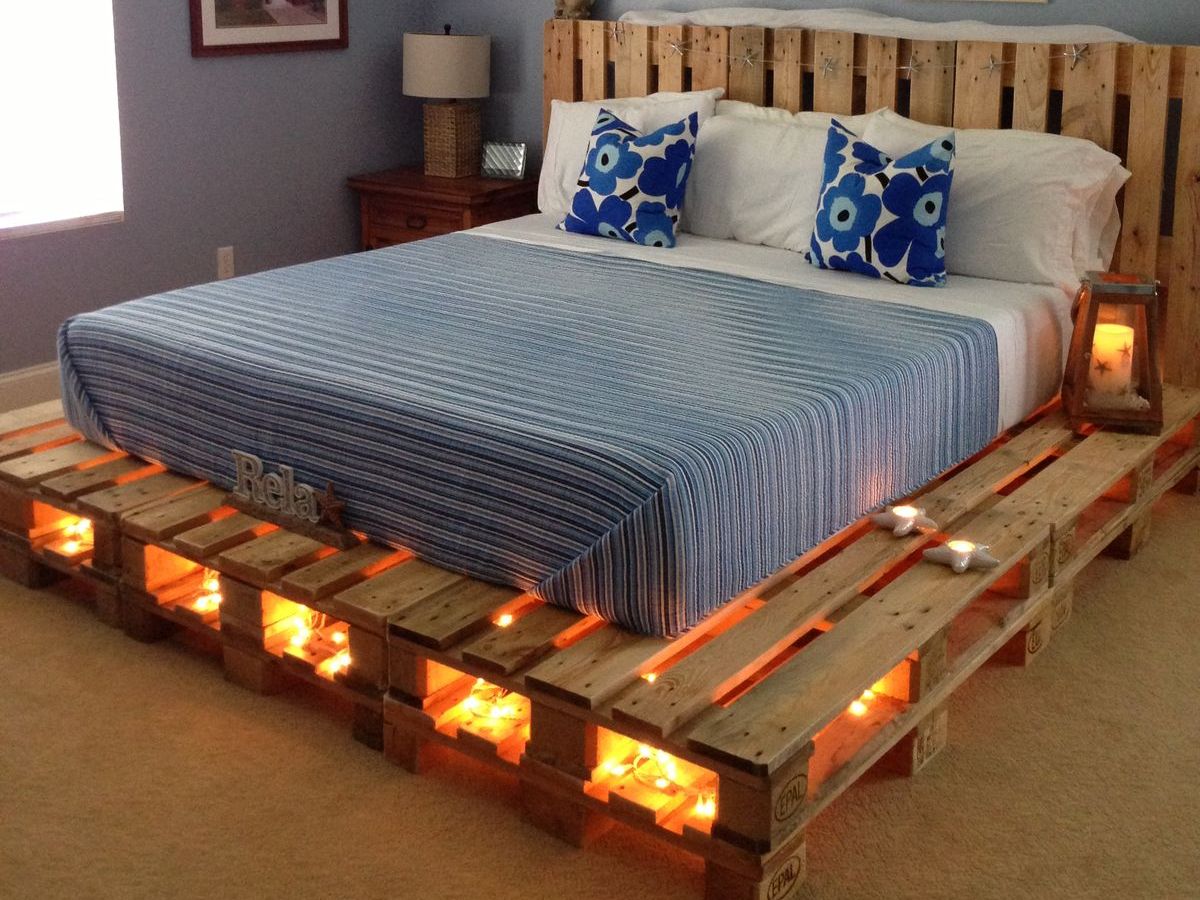 кровать из паллет в стиле лофт