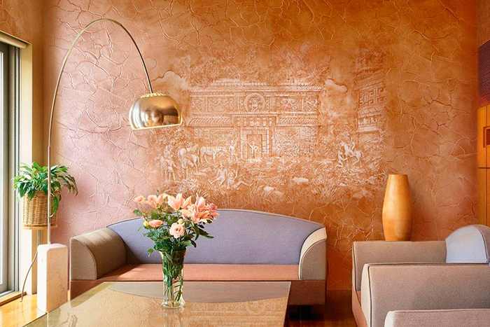 Декоративная покраска стены с эффектом песка